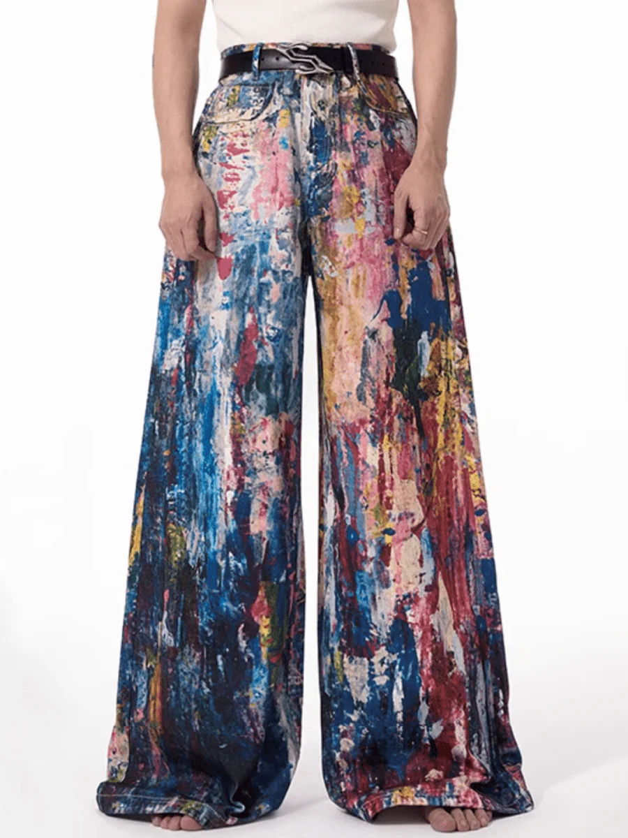 [STARTEXCEEDEND] Graffiti oil painting wide-leg jeans st1876