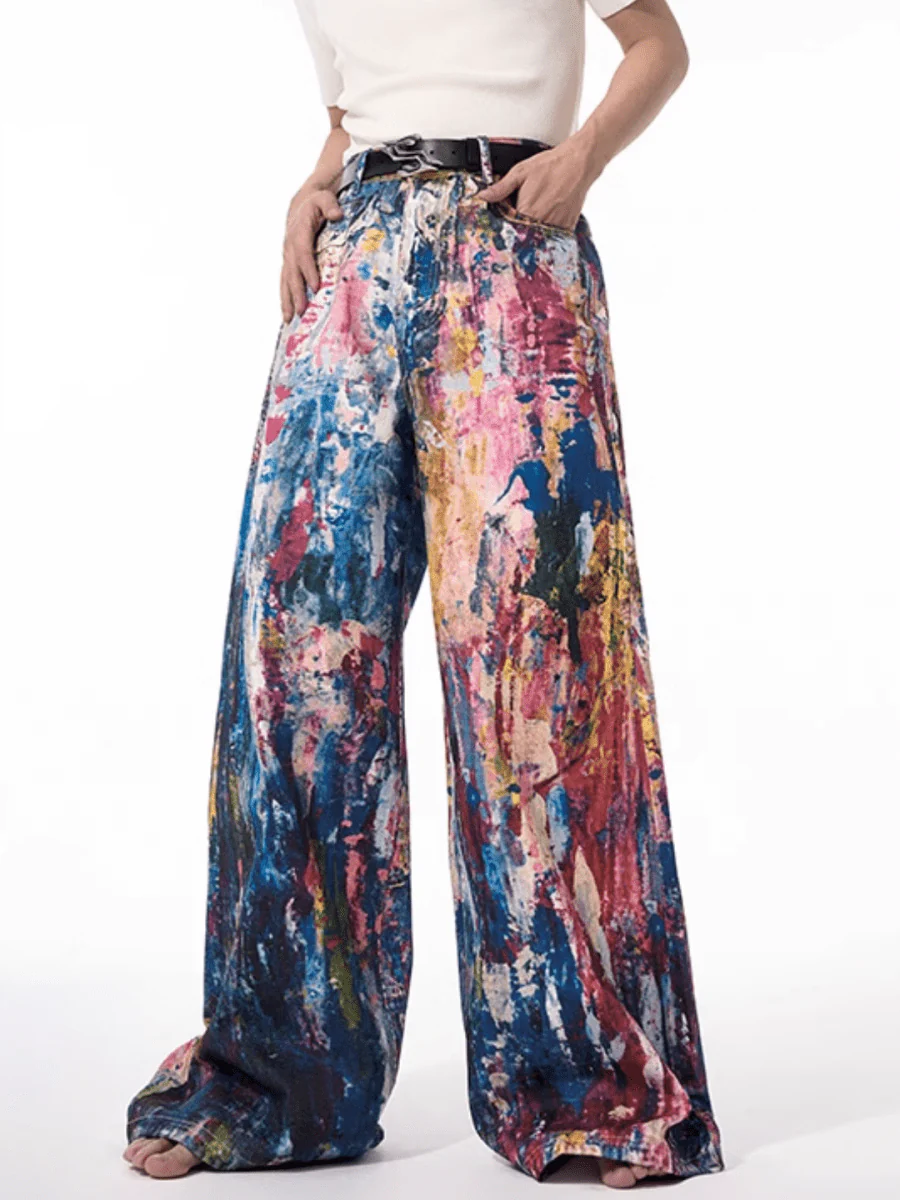 [STARTEXCEEDEND] Graffiti oil painting wide-leg jeans st1876